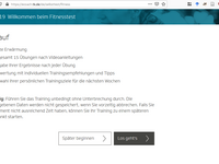 Zu sehen ist das Portal des "TK-Gesundheitscoach". Um den persönlichen Trainingsplan zu bekommen, muss ein Test feststellen, was der status quo ist. Dann wird ein persönlicher Trainingsplan erstellt und der Fortschritt überprüft. (Bild öffnet vergrößert)