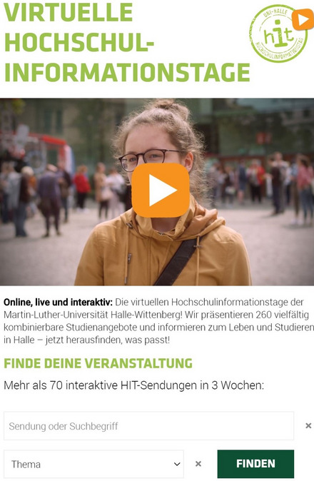 Übersicht zu den virtuellen Hochschulinformationstagen